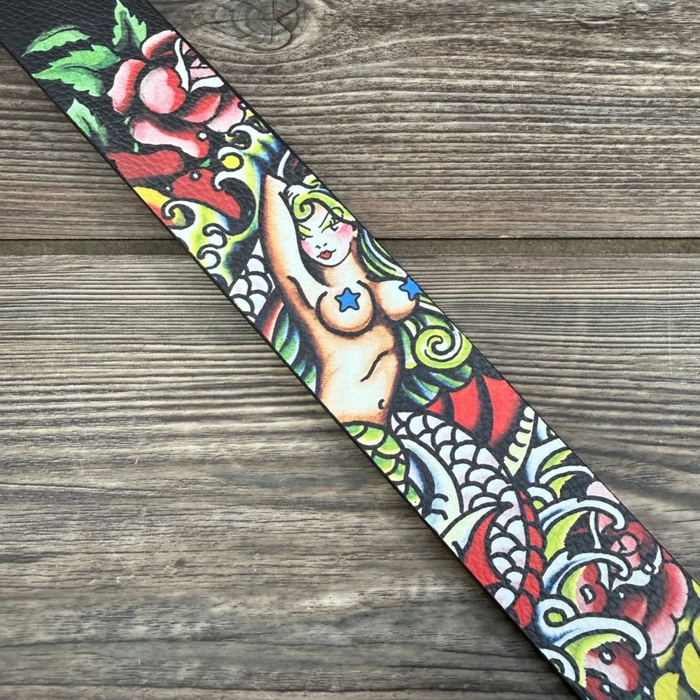 Ed Hardy Mens Size 40 Reversible Belt Grey Black Tattoo Graphic Mermaid NWT